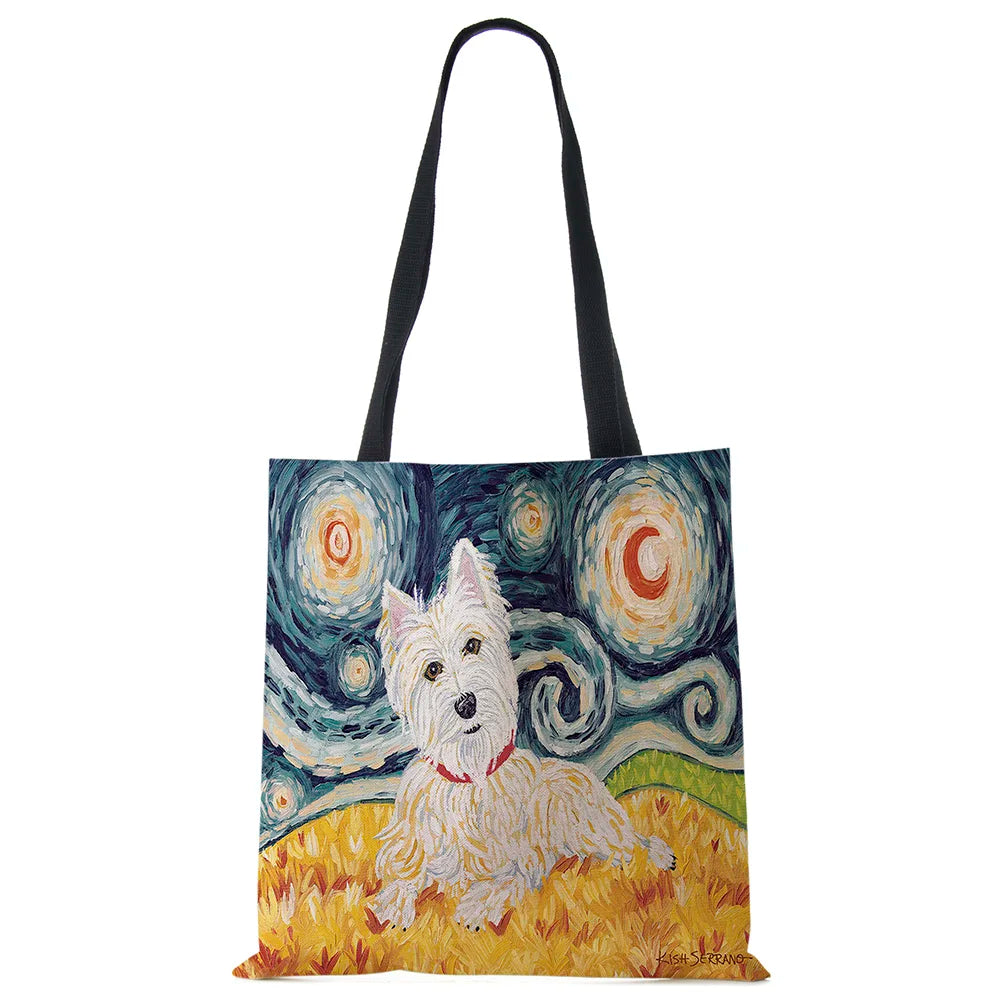Westie Dog Painting Eco Linen Tote Bag