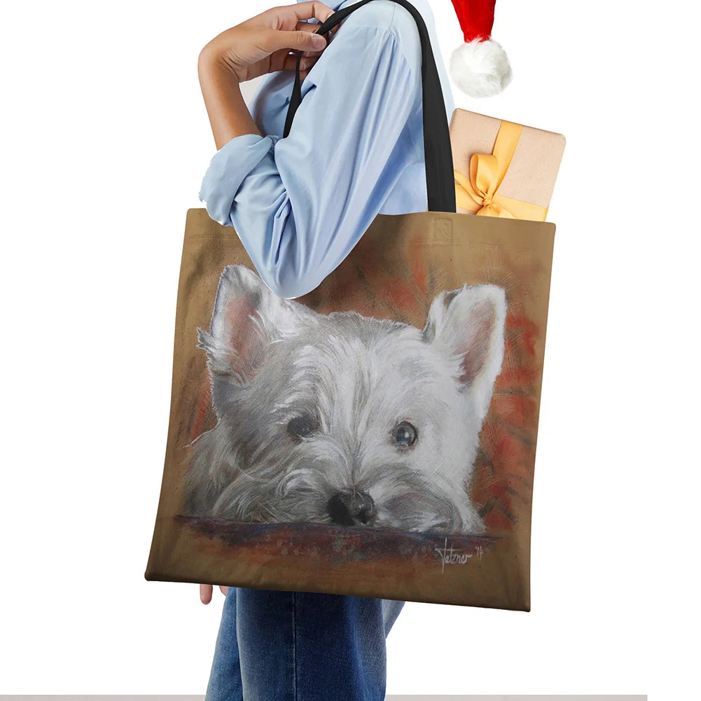 Westie Dog Painting Eco Linen Tote Bag