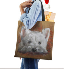 Westie Dog Painting Eco Linen Tote Bag