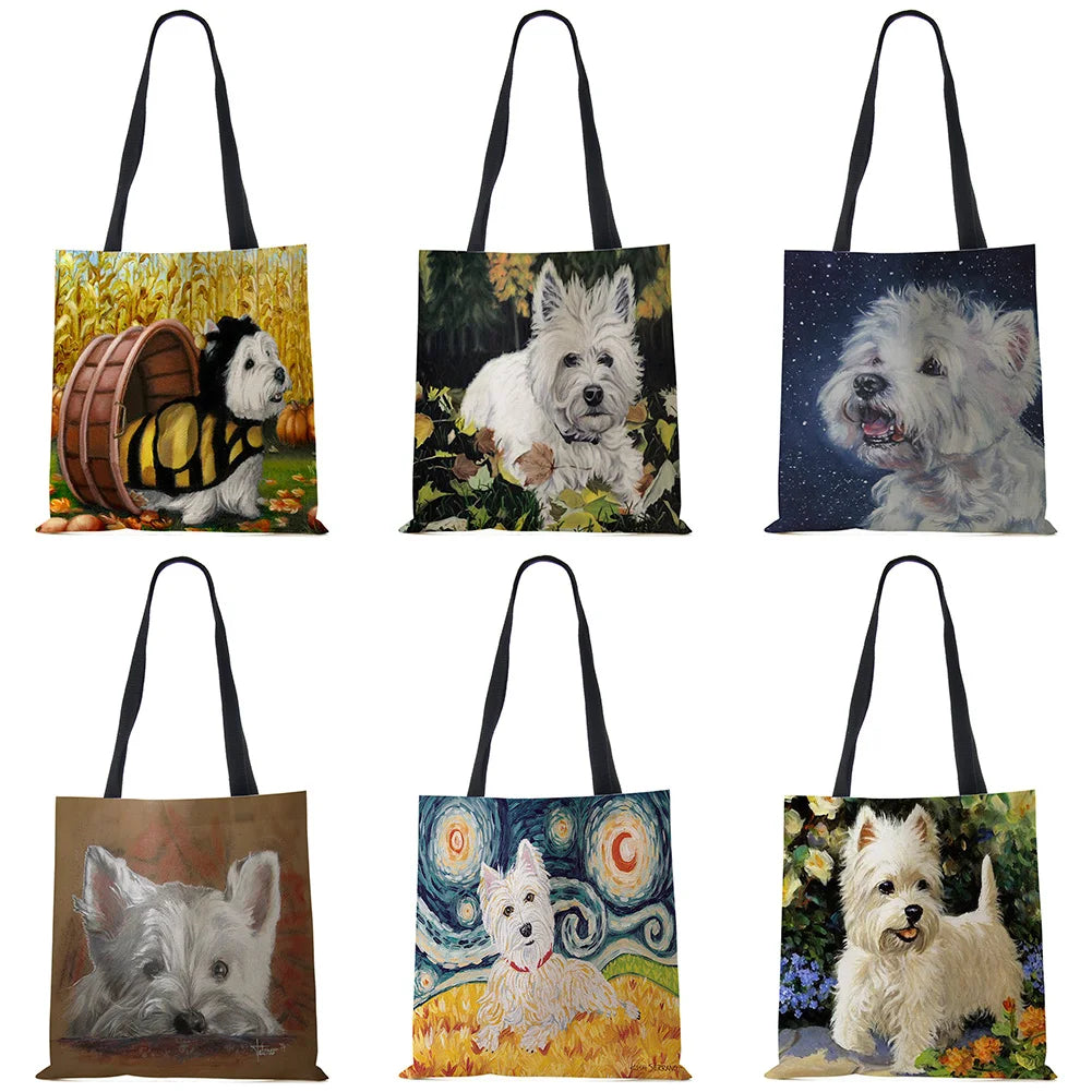 Westie Dog Painting Eco Linen Tote Bag
