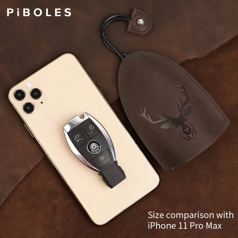 Embossed Elk Key Holder Bag Leather Smart Key Housekeeper
