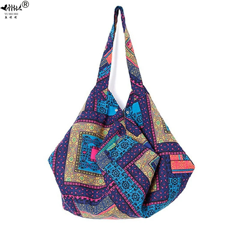 Large Designer Bohemian Women Shoulder Bag Canvas Vintage Hippie Bags