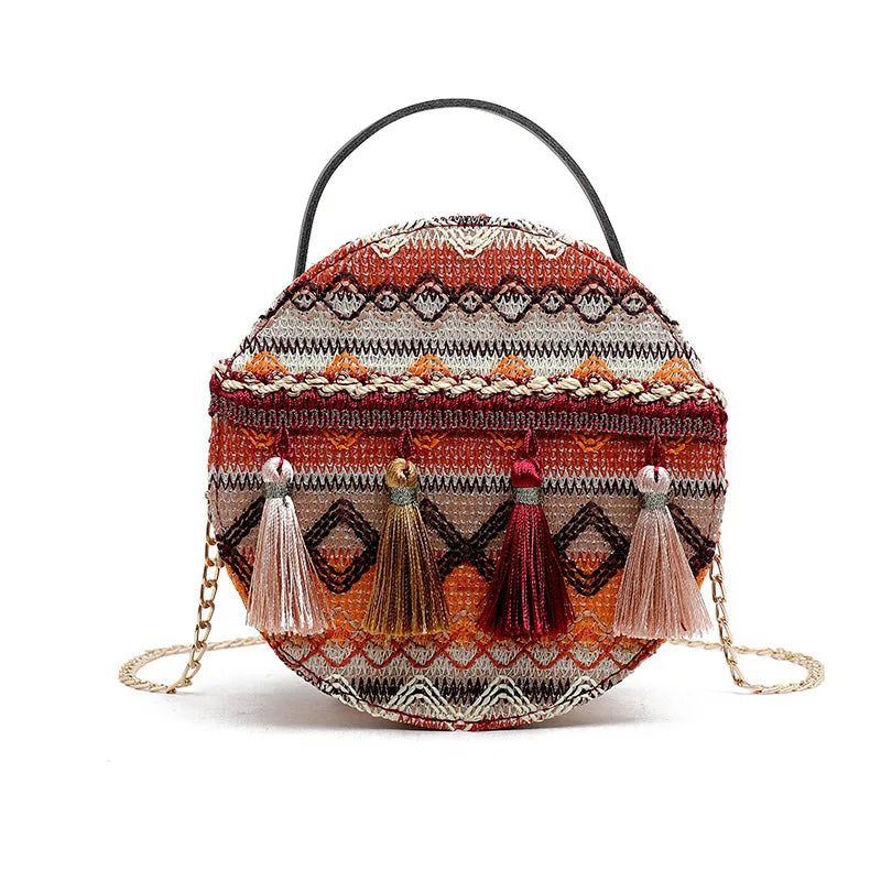 Tassel Women Handbags Shoulder Bag Round Cross Body Phone Bag