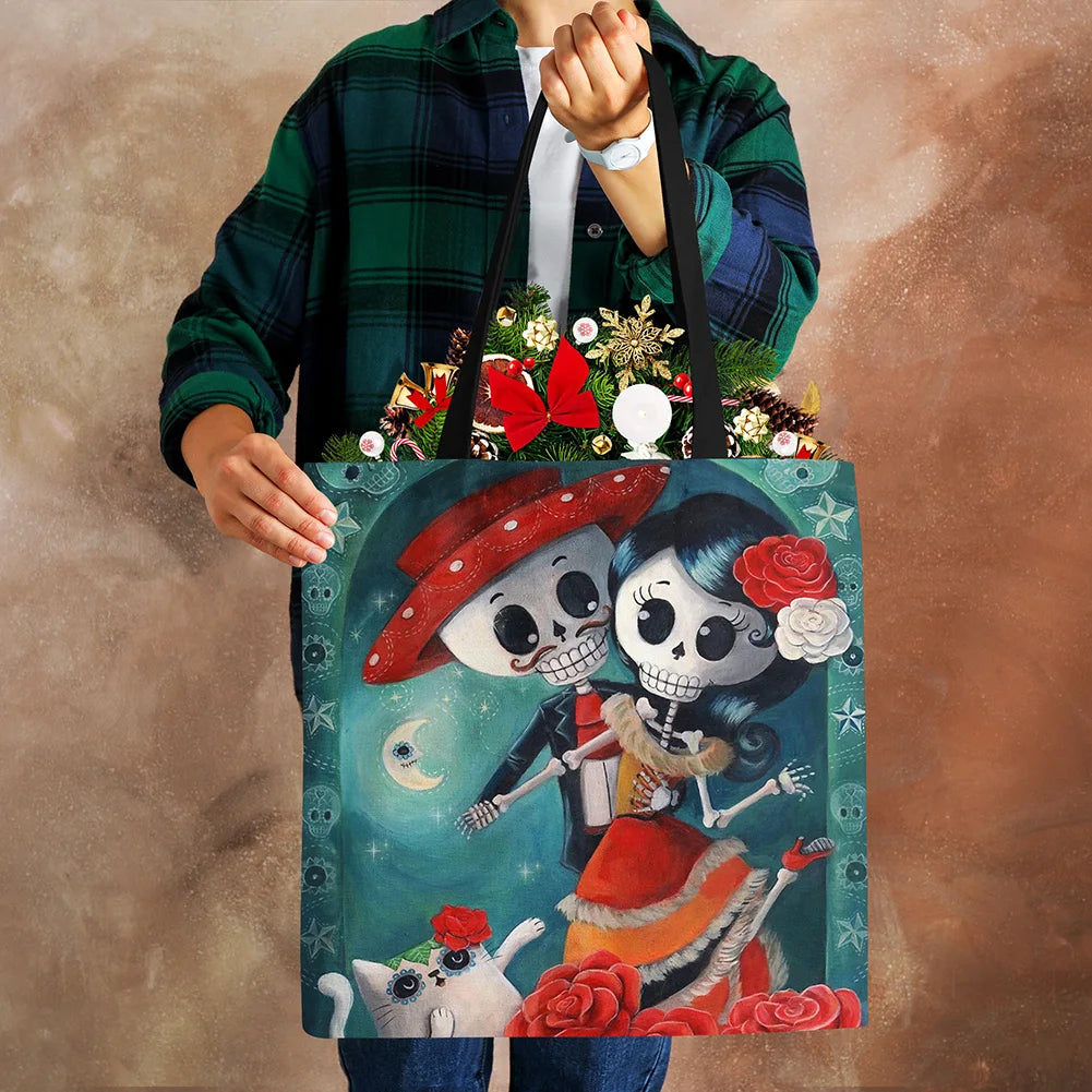 Sugar Skull Print Tote Bag Women Shoulder Handbag Large Capacity Foldable Lady