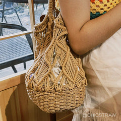 Vintage Macrame Hollow Out Cotton Beach Bag Tote Boho Shoulder Bag