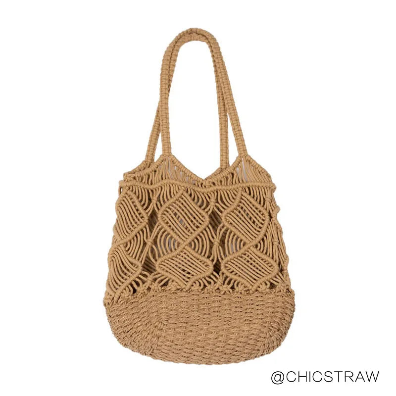 Vintage Macrame Hollow Out Cotton Beach Bag Tote Boho Shoulder Bag