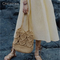 Vintage Macrame Hollow Out Cotton Beach Bag Tote Boho Shoulder Bag