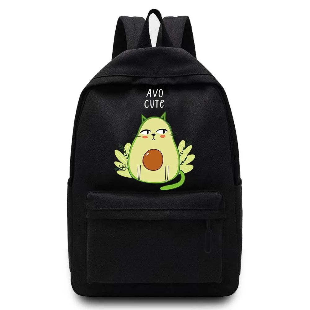 Canvas Avocado Printed Backpack Student Schoolbag Rucksack