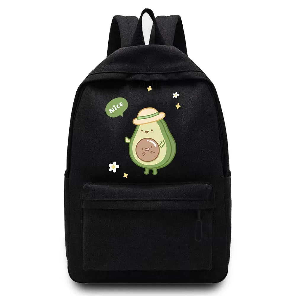 Canvas Avocado Printed Backpack Student Schoolbag Rucksack