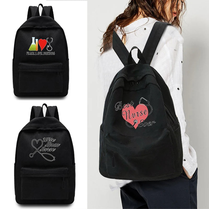 Canvas Nurse Printed School Backpack Large Capacity Student Rucksack