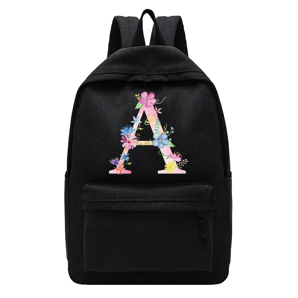 Unisex Pink Letter Printed School Backpack