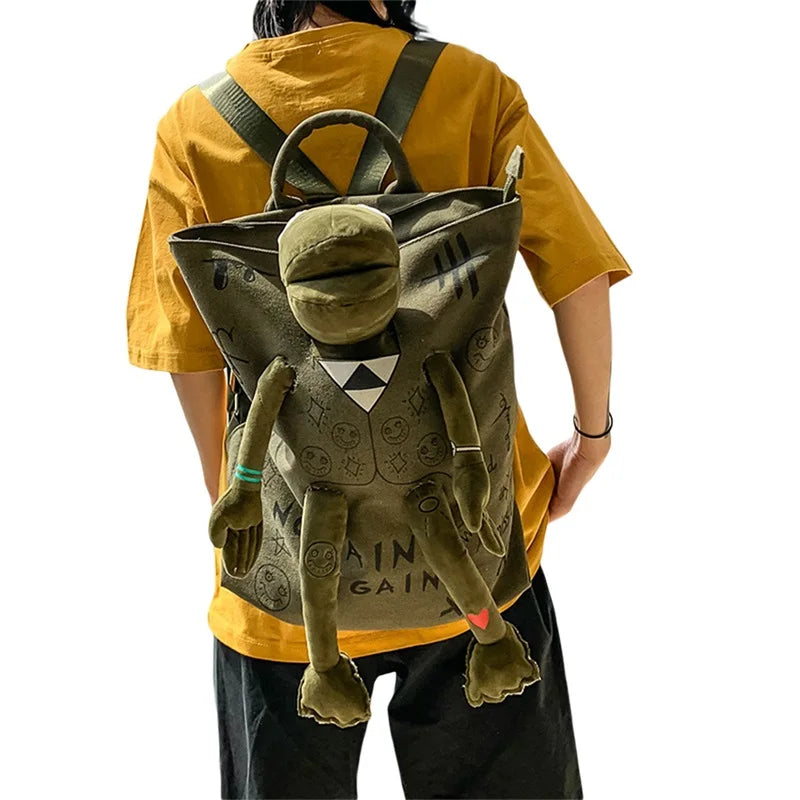 Plush Frog Monster Zip Large School Backpack Unisex Graffiti Inlaid