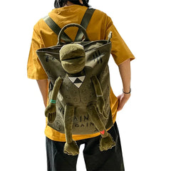 Plush Frog Monster Zip Large School Backpack Unisex Graffiti Inlaid
