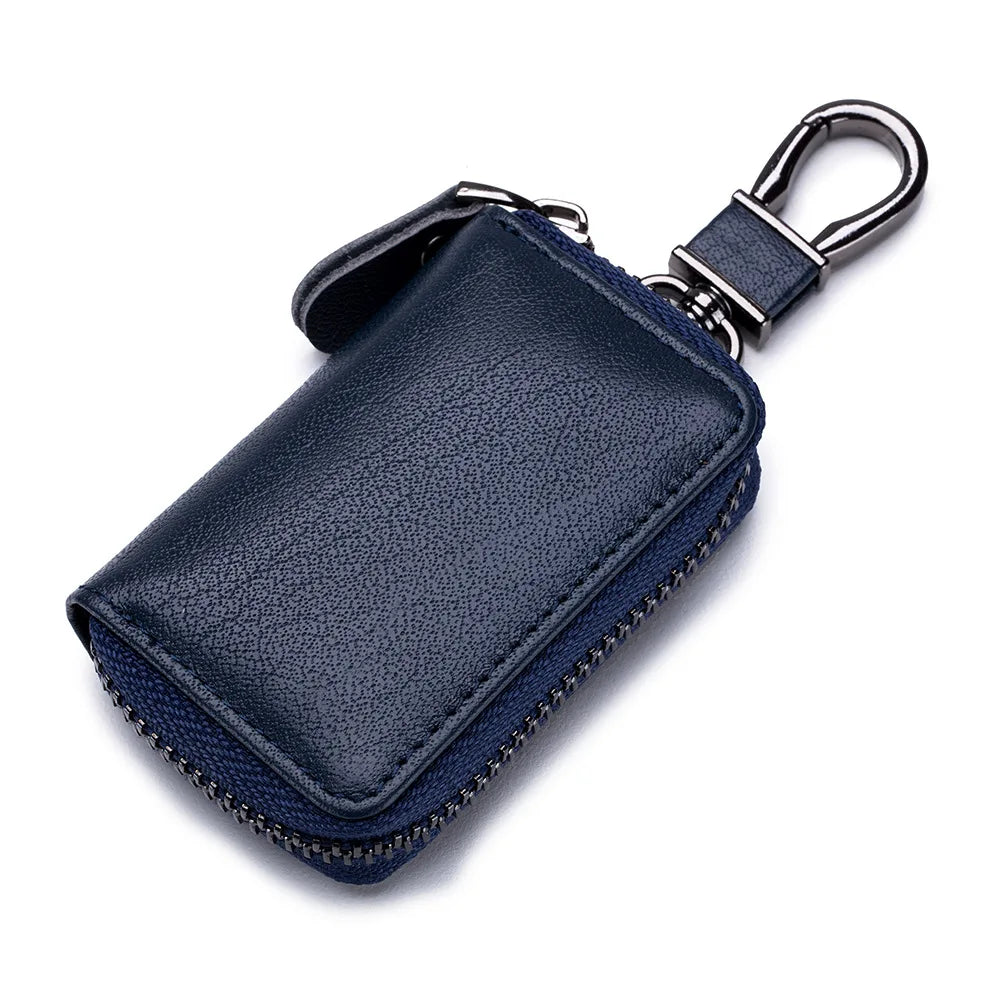 Unisex Leather Car Key Case with Zipper Buckle Style