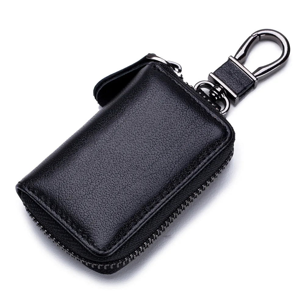 Unisex Leather Car Key Case with Zipper Buckle Style