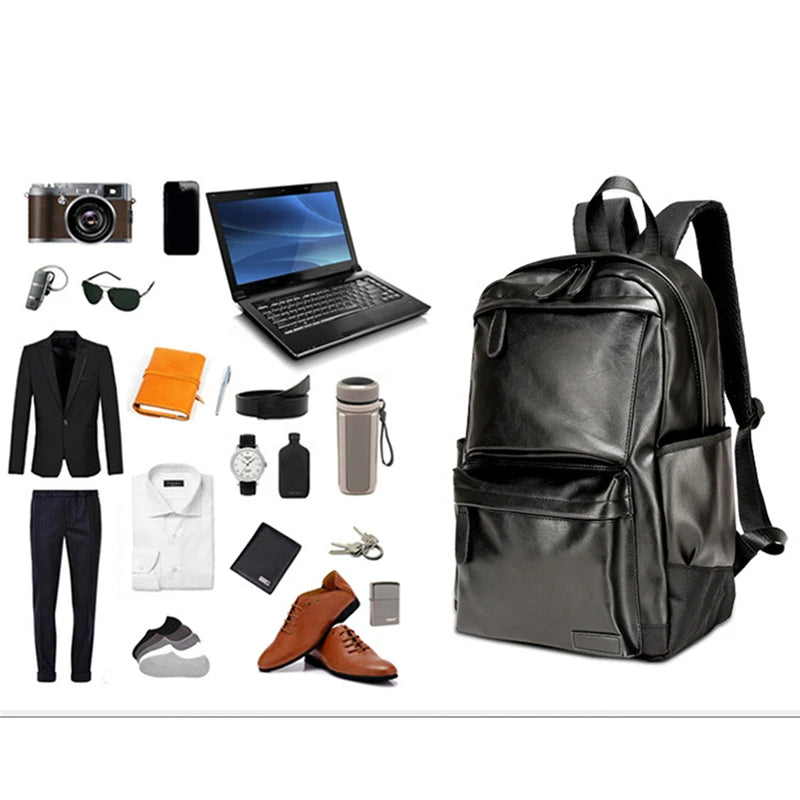 Unisex Business Backpack Travel Bag Pu Leather Men's Shoulder Bags Casual Bag