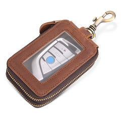 Unisex Car Key Bag Crazy Horse Cowhide Key Holder Leather Covers Hook