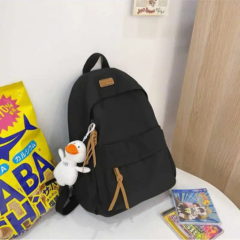 Unisex Nylon Backpack Student Japanese Solid School Backpack