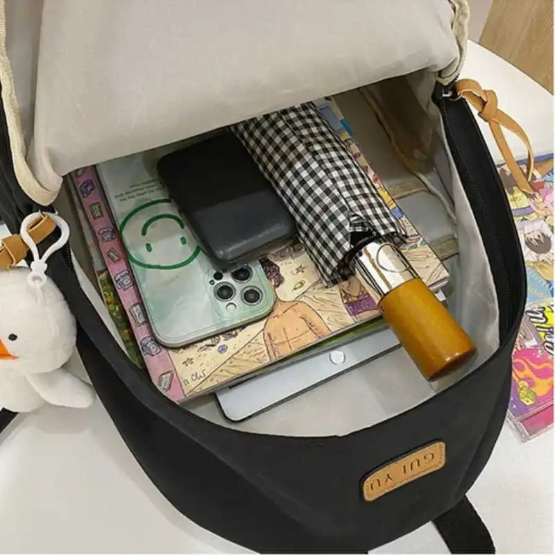Unisex Nylon Backpack Student Japanese Solid School Backpack