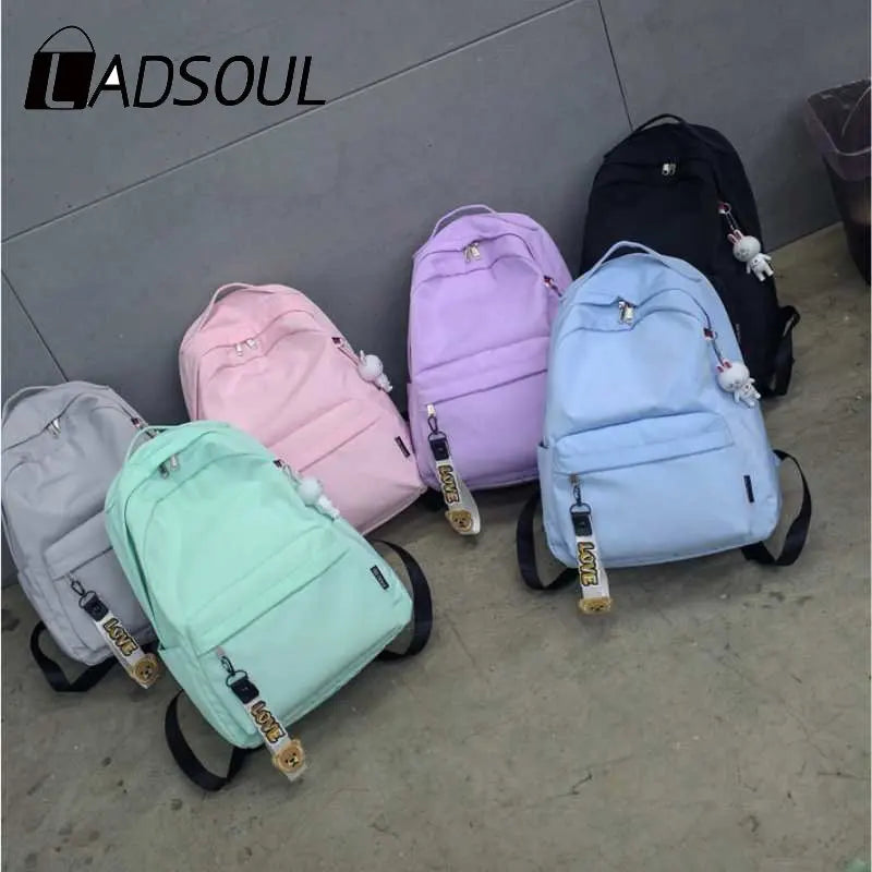 Unisex Nylon Backpack Student College Style Solid Pendant Backpack
