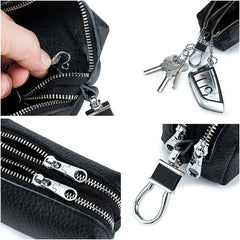Double Zipper Leather Key Wallet Holder Keychain Case
