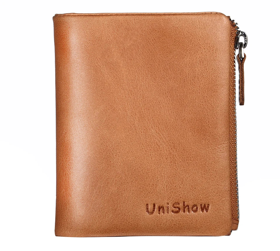 Unisex Vintage Leather Wallet Short Cowhide Purse Coin Purse Pocket
