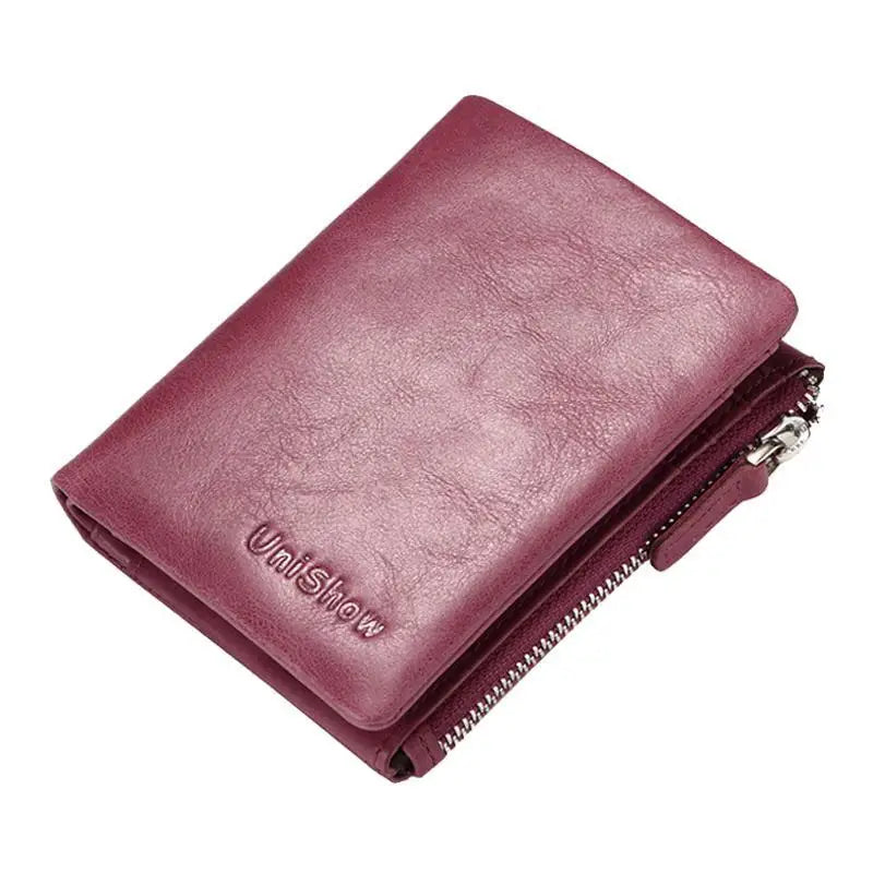 Unisex Vintage Leather Wallet Short Cowhide Purse Coin Purse Pocket
