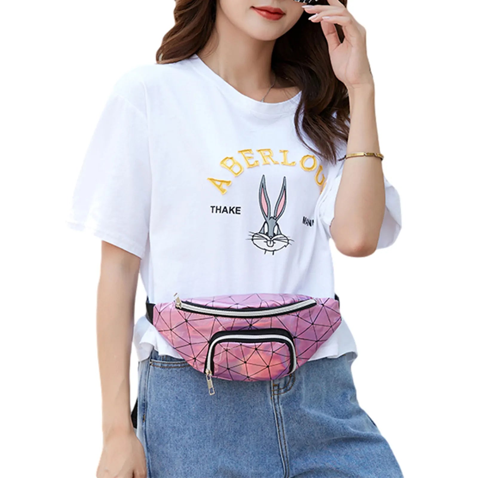 Geometric Diamond Plaid Waist Bag Laser Sports Chest Pack