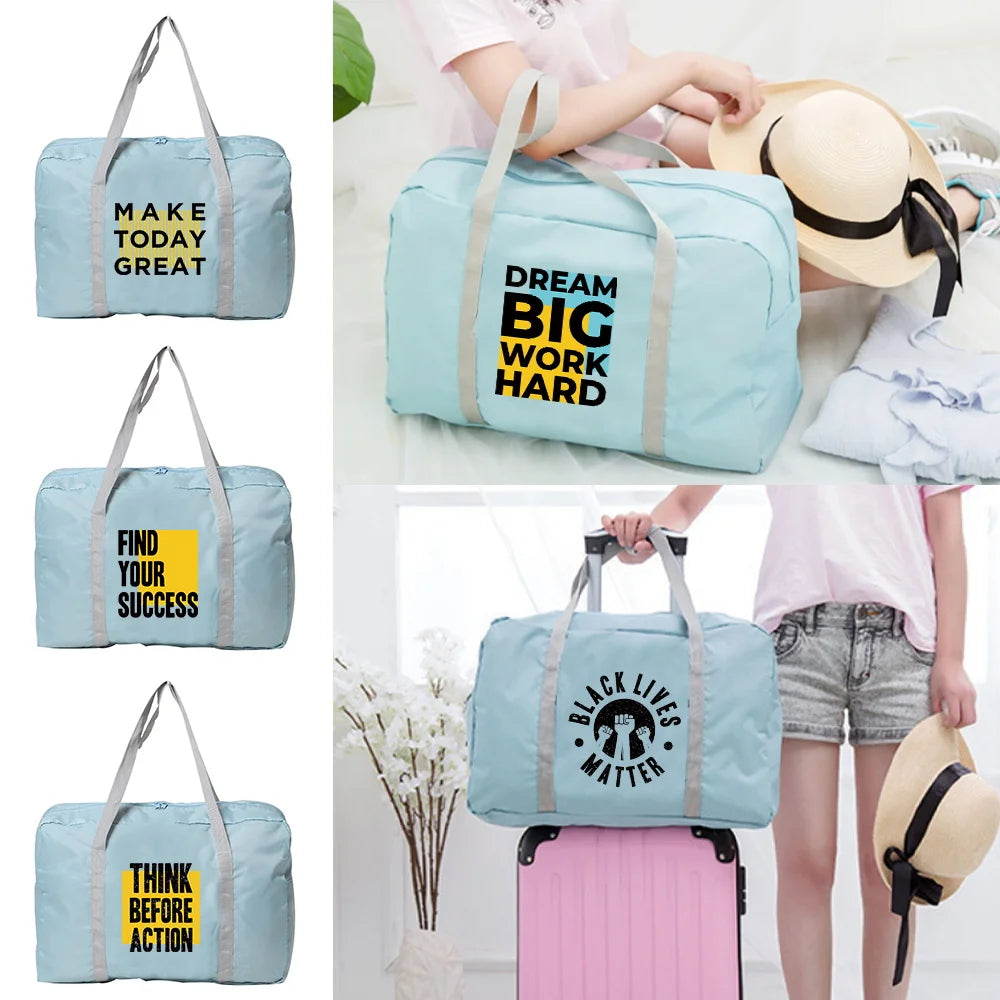 Large Capacity Travel Bag Word Printing Organizer Clothes Storage