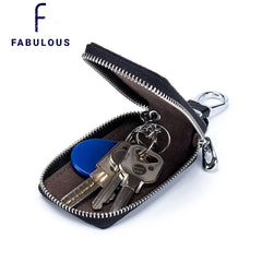 Leather Car Key Holder Bag with 6 Hooks Zipper Closure