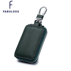 Leather Car Key Holder Bag with 6 Hooks Zipper Closure