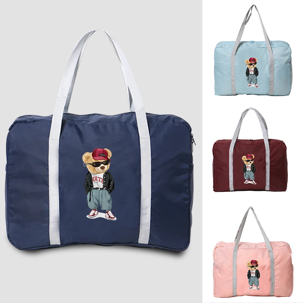 Bear Print Series Folding Luggage Bag Large Capacity Organizer Zipper Handbag