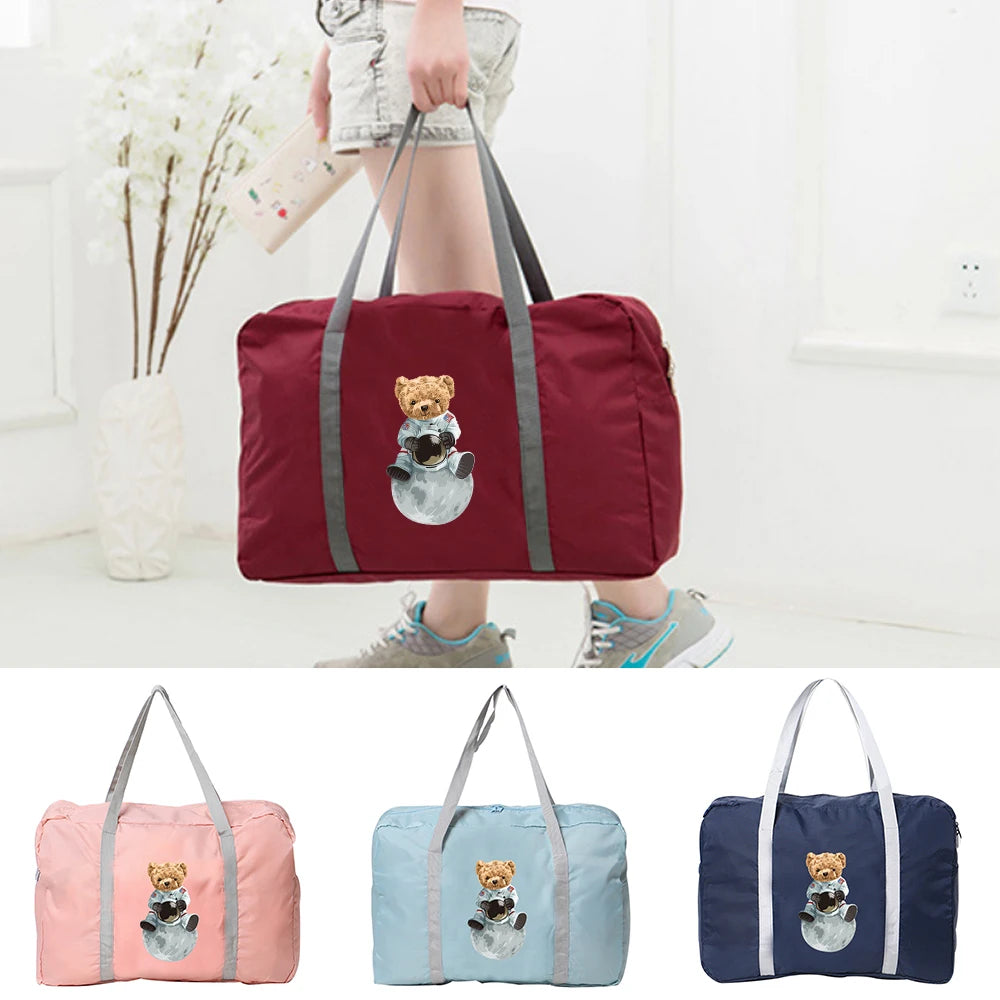Large Capacity Organizer Zipper Handbag Bear Print Series Folding Luggage Bag