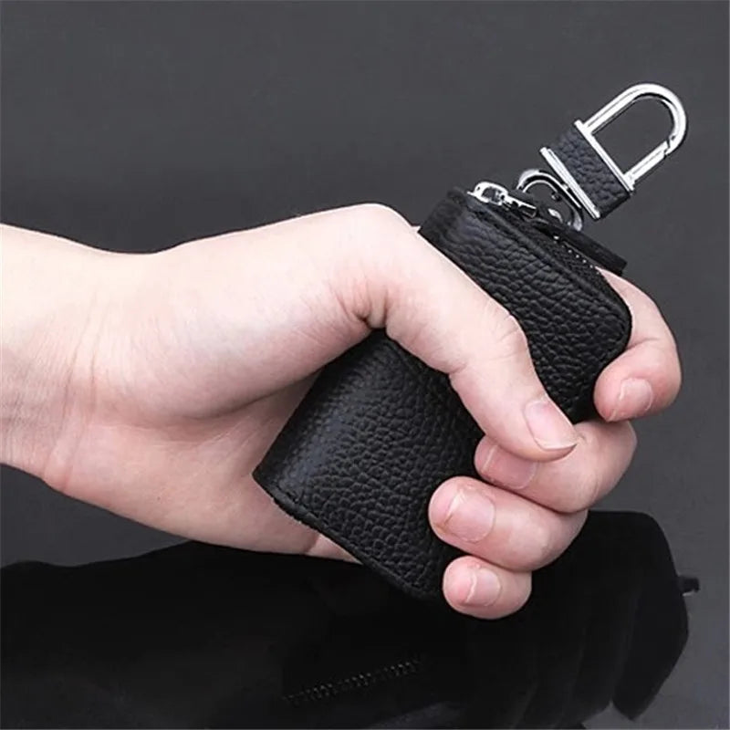 Unisex PU Leather Car Key Wallets Organizer Zipper Key Case Pouch Bag