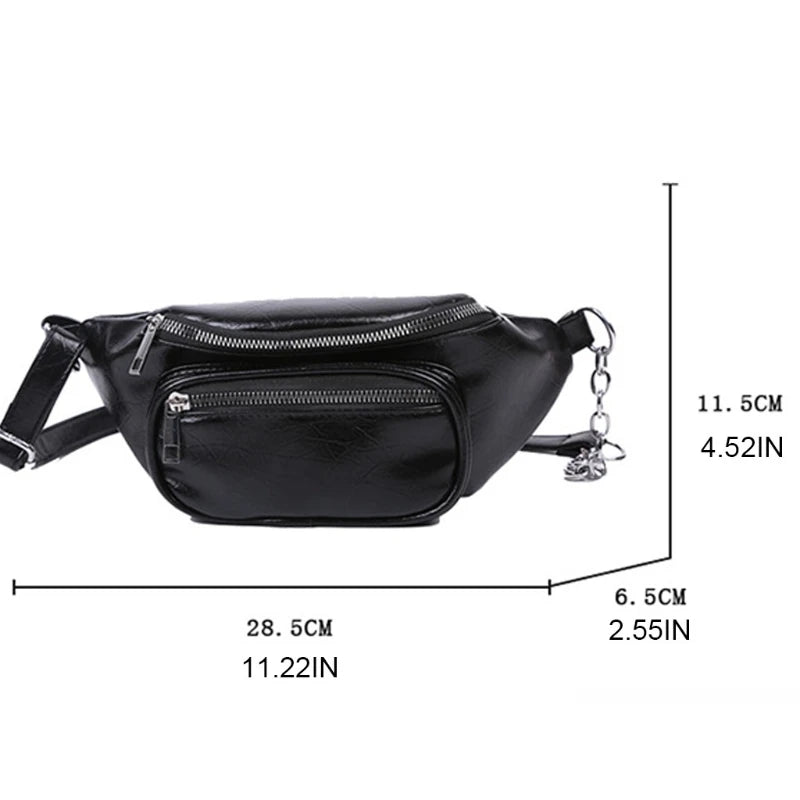 Unisex PU Leather Sling Bag Chain Chest Pouch Waist Pack