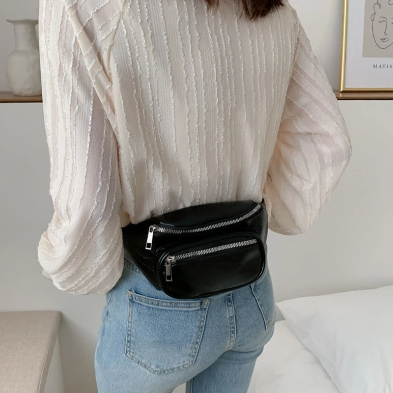 Unisex PU Leather Sling Bag Chain Chest Pouch Waist Pack