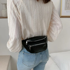 Unisex PU Leather Sling Bag Chain Chest Pouch Waist Pack