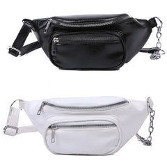 Unisex PU Leather Sling Bag Chain Chest Pouch Waist Pack