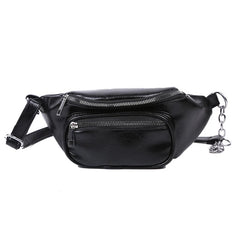 Unisex PU Leather Sling Bag Chain Chest Pouch Waist Pack