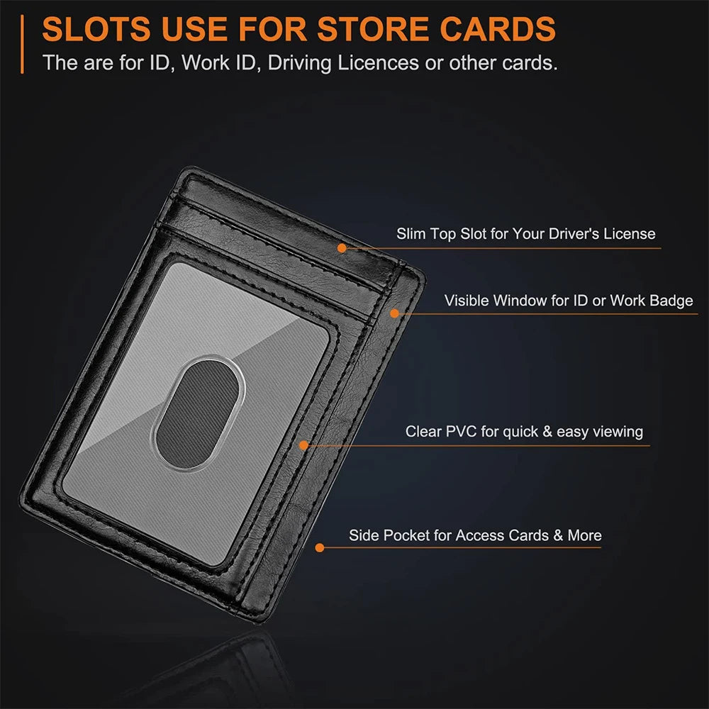 RFID Blocking Leather Wallet Slim Front Pocket Unisex