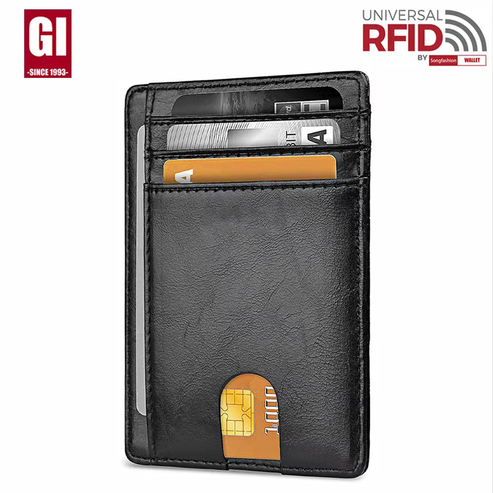 RFID Blocking Leather Wallet Slim Front Pocket Unisex