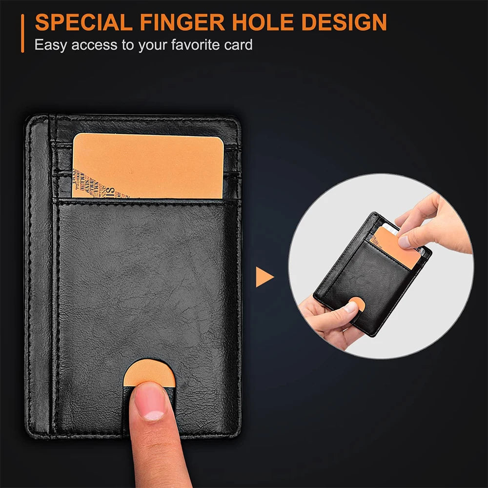 RFID Blocking Leather Wallet Slim Front Pocket Unisex