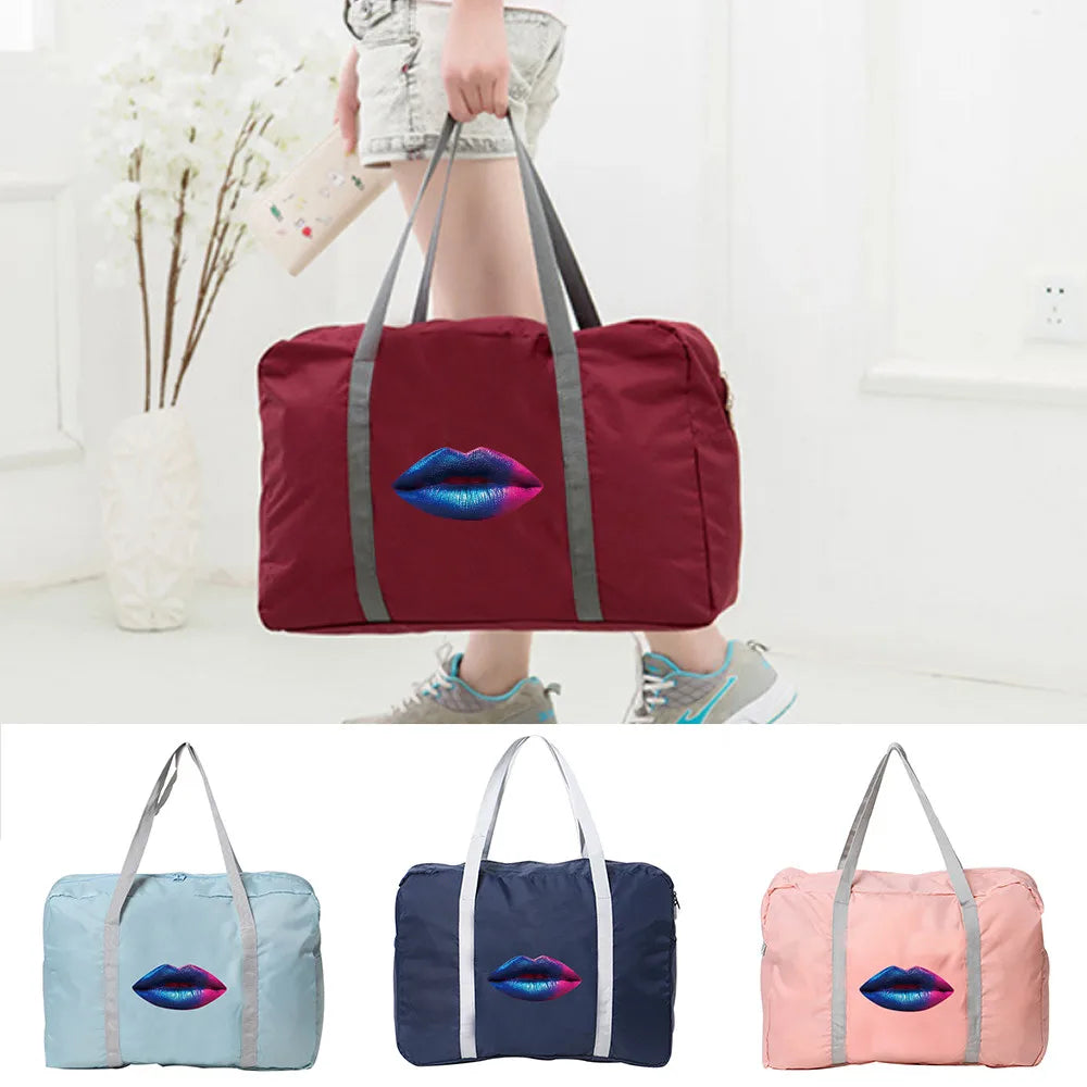 Unisex Travel Accessories Bag Foldable Duffle Mouth Print Handbag