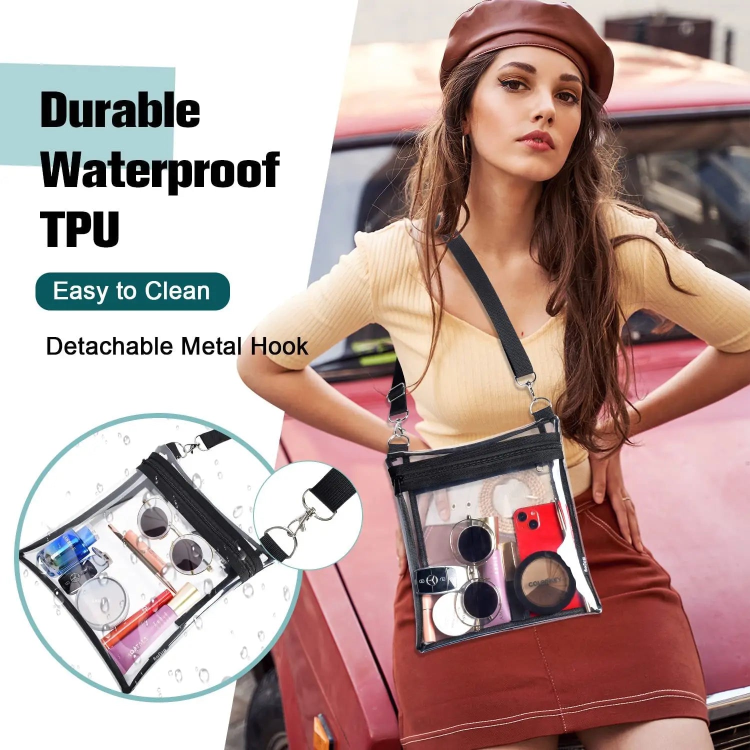 Clear PVC Crossbody Sling Purse Waterproof Stadium Approved Bag