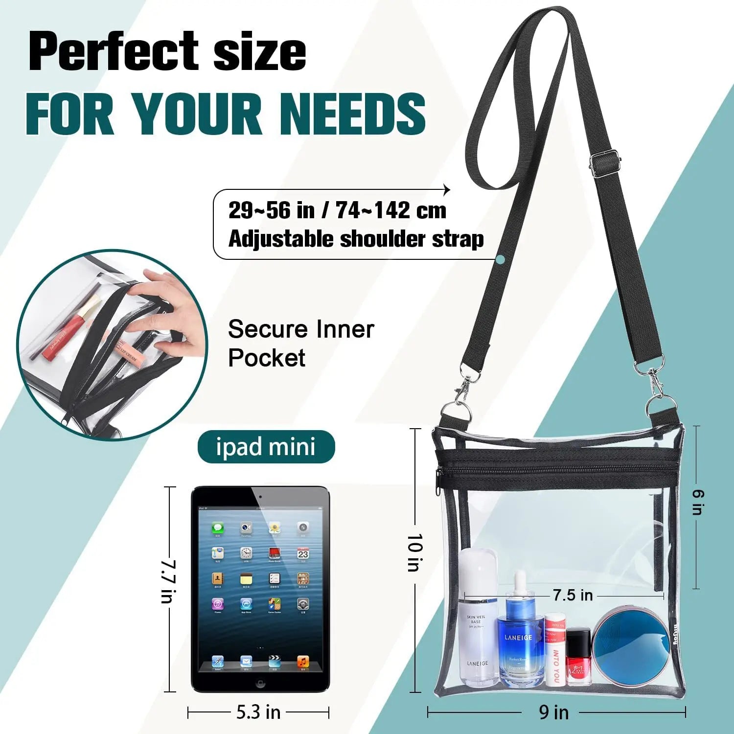 Clear PVC Crossbody Sling Purse Waterproof Stadium Approved Bag