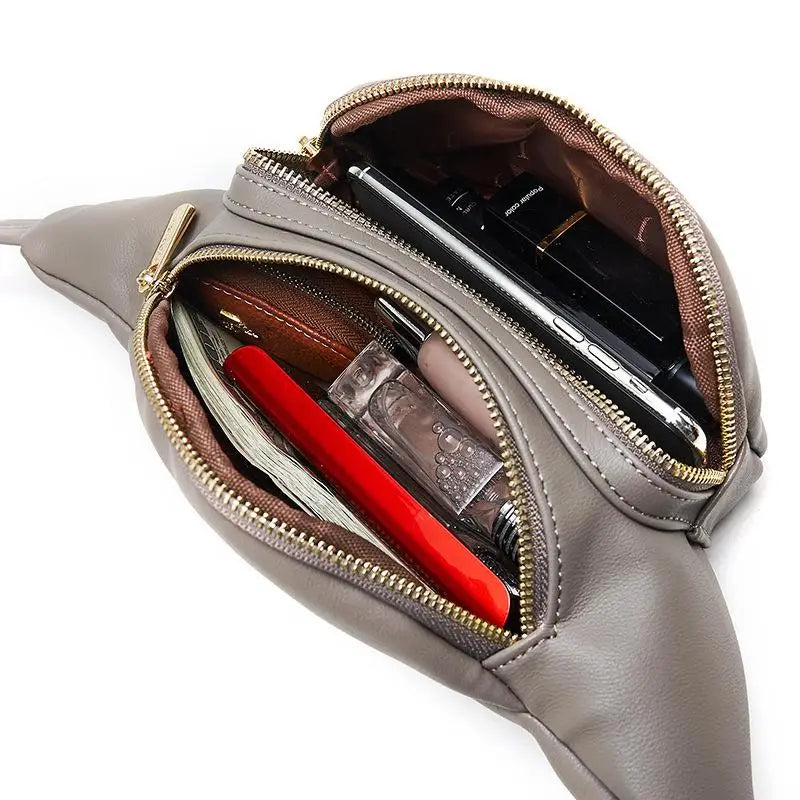 Women Fanny Pack Small Zipper Leather Waist Bag