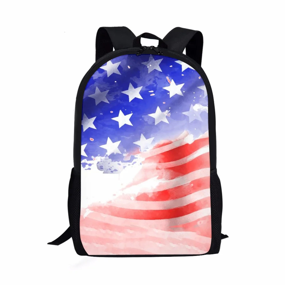 USA Flag School Backpack Kids Large Capacity Bag Boys Girls Students Mochila