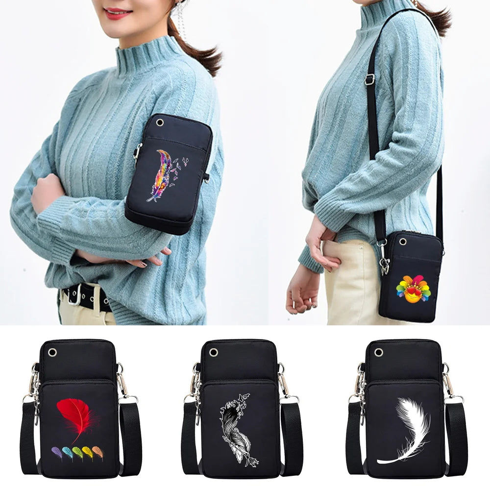 Feather Printed Waterproof Phone Shoulder Bag for iPhone 11 X Xs Max