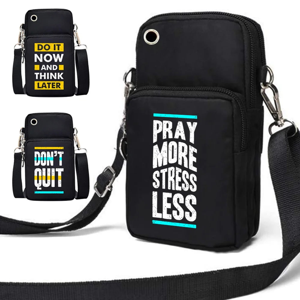 Phrase Pattern Shoulder Bag Women Mini Hand Organizer Wrist Pack