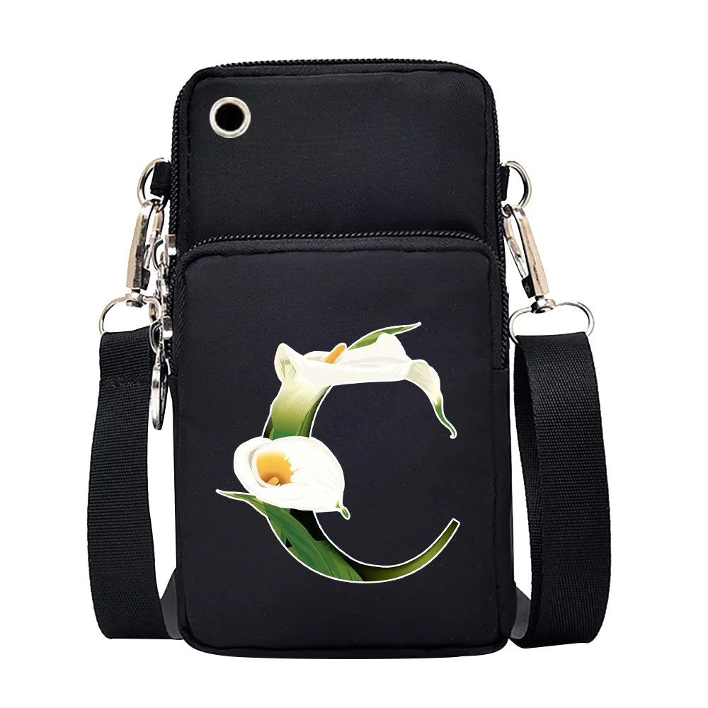 Universal Shoulder Mobile Phone Bag with Flowers Print Case